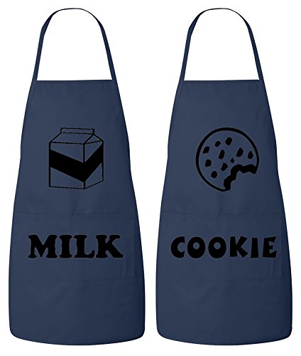 Fasciino His and Hers Chef Apron Set - Milk and Cookie Design - Valentine's Wedding Bridal Gift for Couples (2-Piece) - Perfect for Cooking Together, Romantic Dinners & Couples Activities