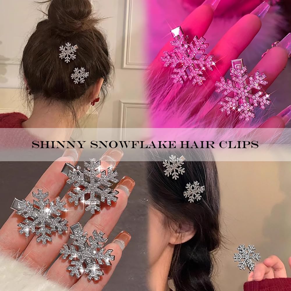 8 Pcs Snowflake Hair Clips - Shiny Rhinestone Alligator Hairpins for Women & Girls (1.2 Inch) | Winter Hair Accessories for Christmas Party, Wedding, Holiday Events & Festive Occasions