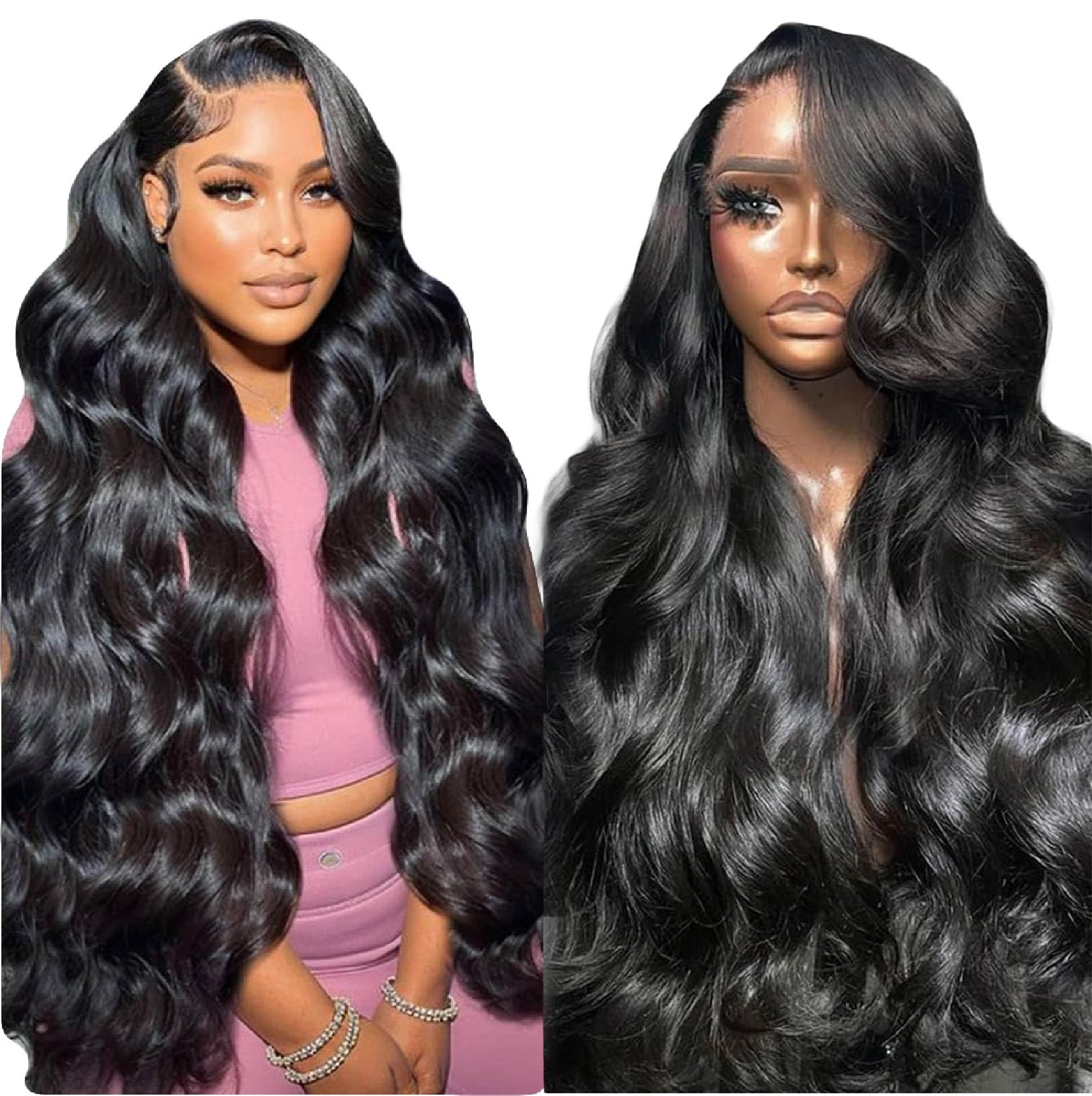 30 Inch 13x6 HD Lace Front Wig Human Hair - 200% Density Body Wave Glueless Pre-Plucked with Baby Hair - Natural Black for Daily Wear, Parties & Special Occasions