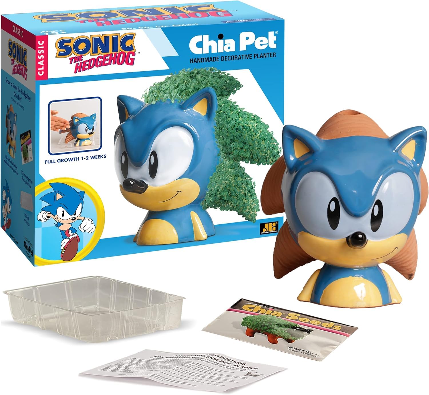Sonic The Hedgehog Chia Pet with Seed Pack - Easy-Grow Decorative Pottery Planter | Fun Gardening Gift for Kids & Adults | Perfect for Birthdays, Holidays & Home Decor