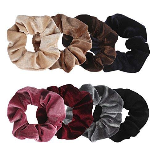 FAMEZA 8-Piece Velvet Scrunchies Set - Soft Hair Ties, Ponytail Holders & Hair Bands for Women & Girls - Perfect for School, Work, Gym & Everyday Styling
