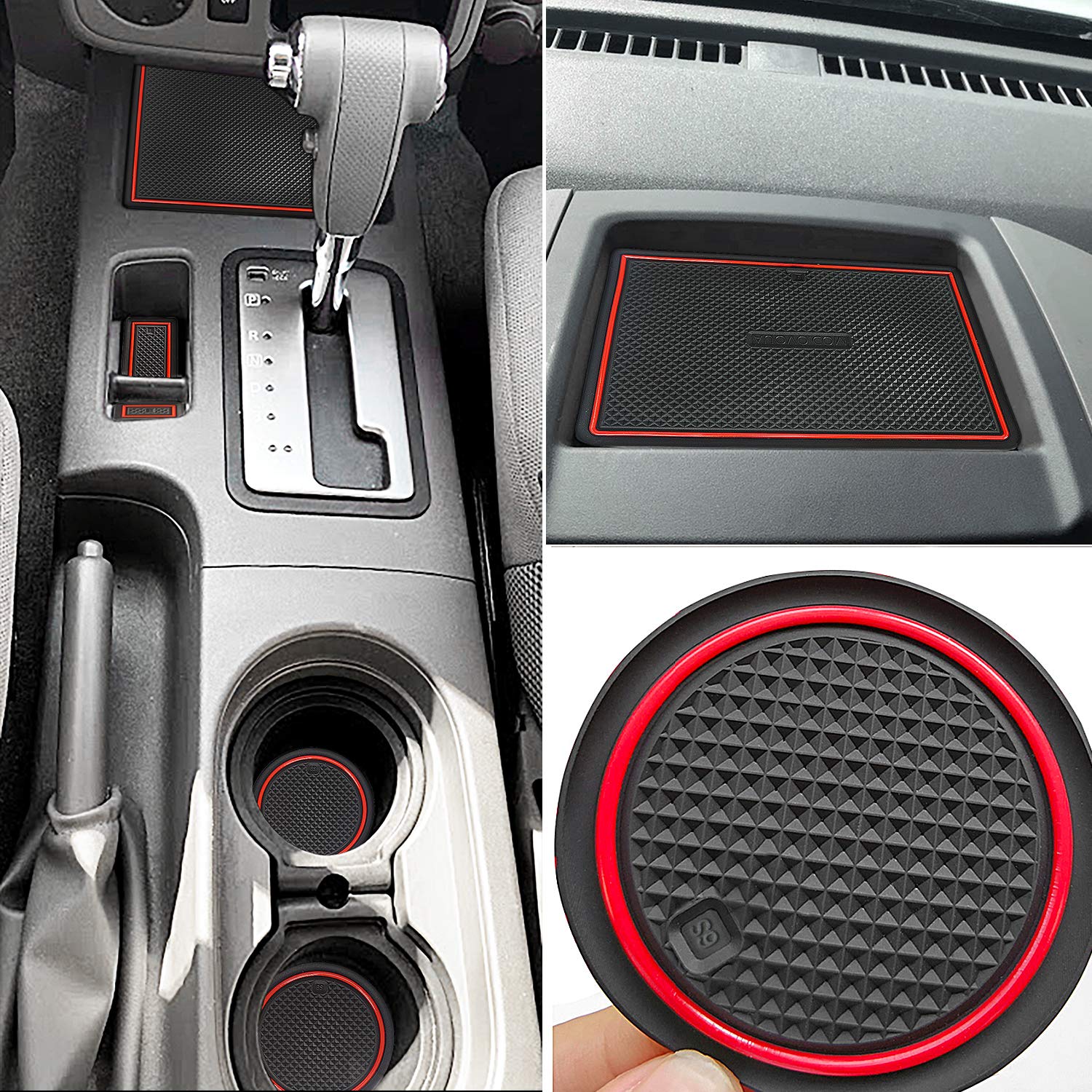 Auovo Custom Fit Anti-Dust Mats Set for 2005-2020 Frontier Crew Cab & 2005-2015 Xterra - 24pc Door Pocket Liners, Cup Holder Pads & Console Mats (Red) - Perfect for Off-Roading, Camping & Daily Protection