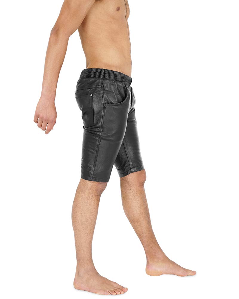 Bockle® Men's Red Lamb Leather Jogger Shorts - Stylish & Comfortable Leather Pants for Casual Wear, Gym, and Outdoor Activities