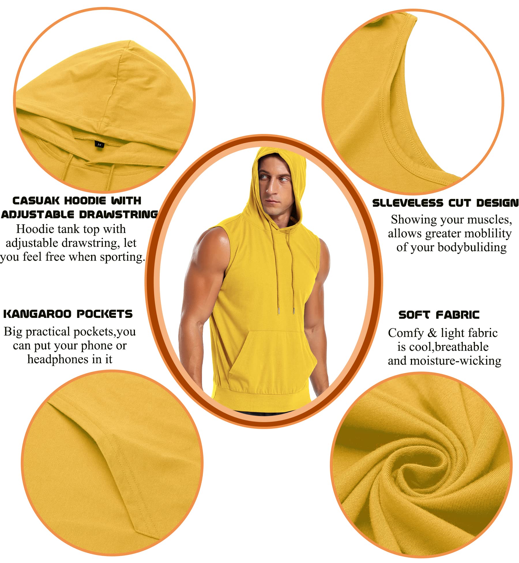 Amussiar Men's Workout Hooded Tank Top - Sleeveless Gym Training Hoodie for Bodybuilding & Muscle Cut Off Shirt | Perfect for Weightlifting, Running & Fitness Training
