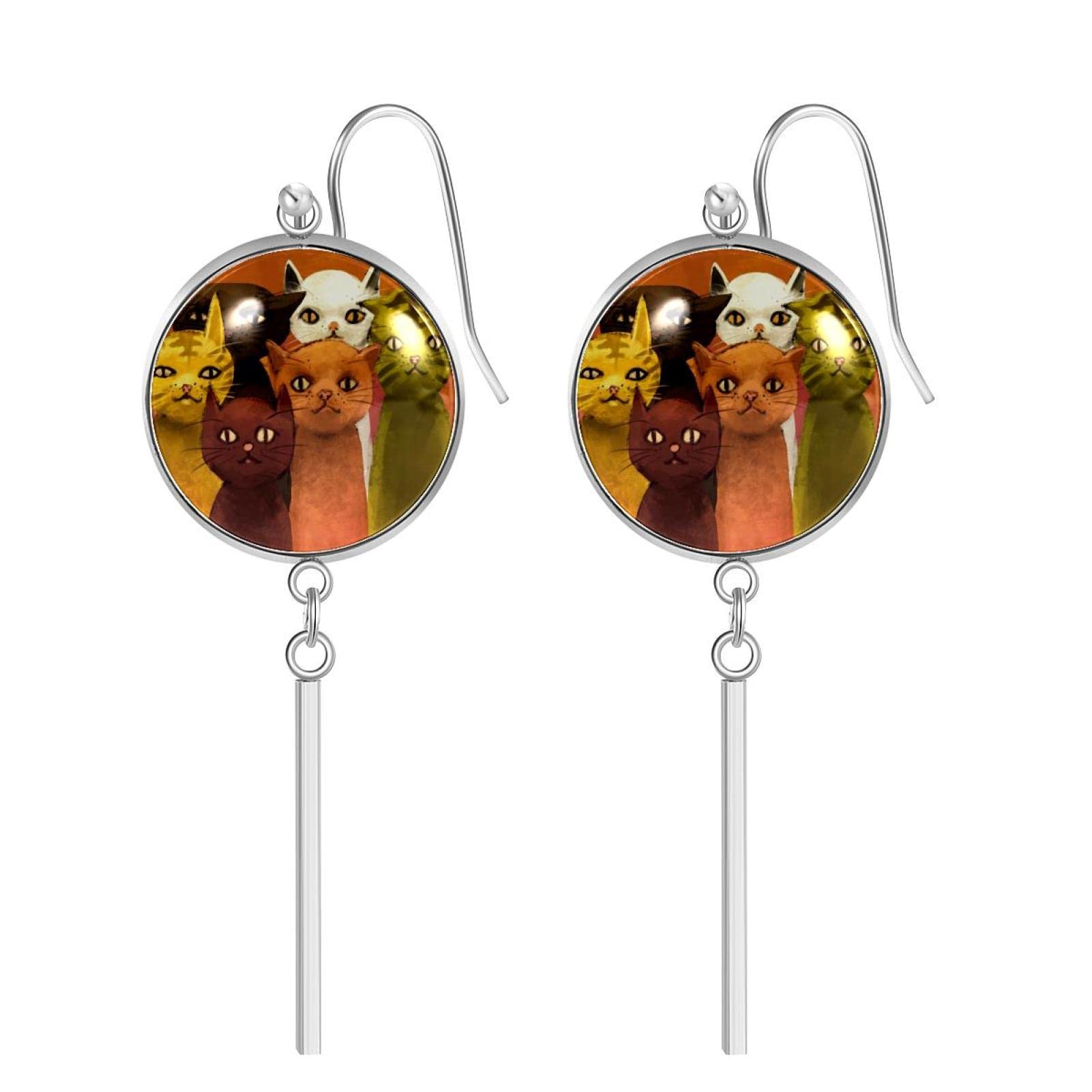 Abstract Color Cats Oil Painting Dangle Drop Earrings for Women - Handmade Fashion Jewelry Gift for Her, Birthday Christmas Present for Friends, Sister, Mom - Perfect for Parties, Date Nights & Special Occasions