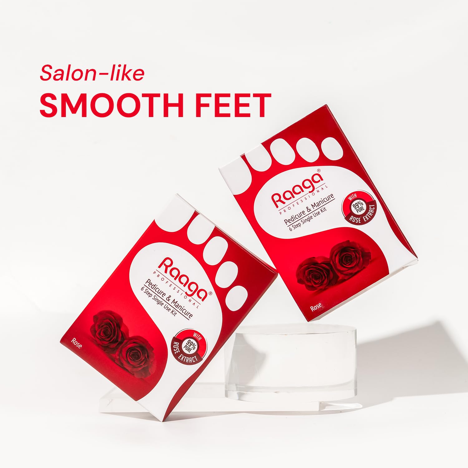 Raaga Professional Rose Pedicure & Manicure Kit - 99% Pure Rose Extract for Soft Hands & Feet - 6 Step Single Use Foot Scraper with 6 Sachets (63g) - Perfect for Spa Day, At-Home Nail Care & Relaxation