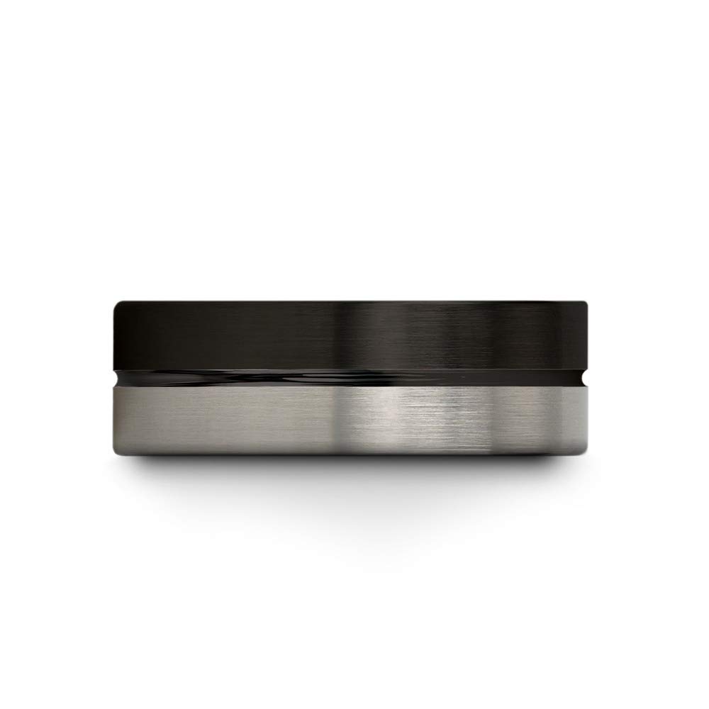 Tungsten Carbide Wedding Band Ring 8mm for Men & Women - Blue Black Center Line, Flat Cut, Half Brushed & Polished - Custom Engraved Anniversary & Engagement Ring - Perfect for Weddings, Proposals & Special Occasions