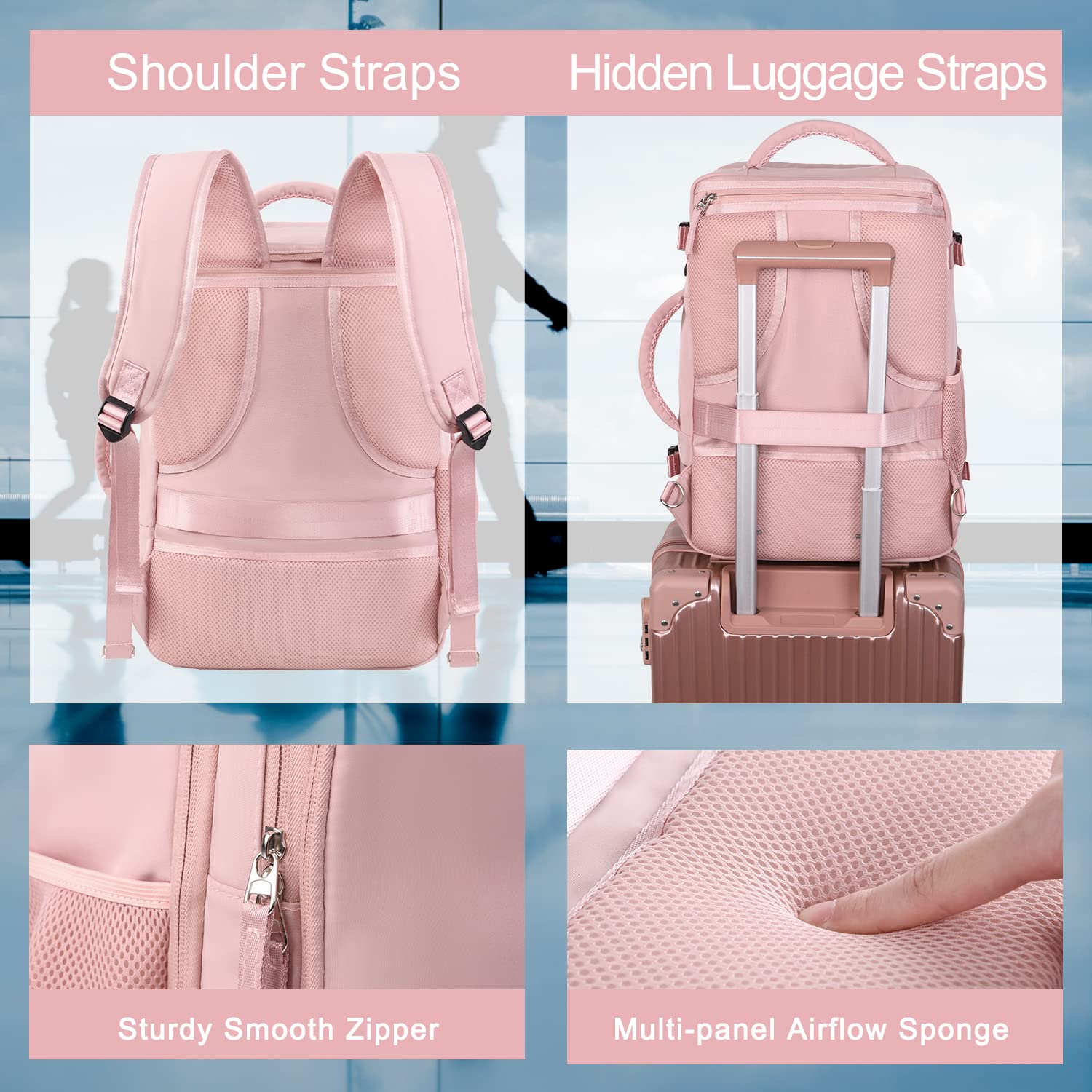 Hanples 35L Waterproof Carry On Backpack for Women - USB Charging Travel Backpack, Fits 16 Inch Laptops, Airplane Approved Personal Item - Perfect for Business Trips, Weekend Getaways & Commuting