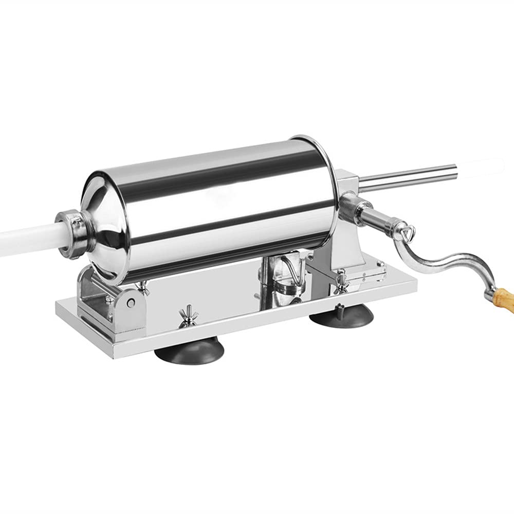Stainless Steel Manual Sausage Stuffer - Horizontal Meat Filler & Sausage Maker Kit with Suction Base & Nozzles Attachments for Homemade Salami, Bratwurst, Chorizo - Perfect for Home Kitchen, BBQ Parties & Butcher Shops