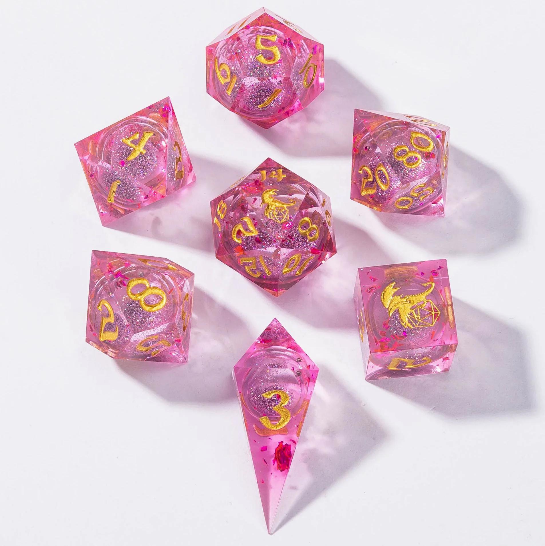 Captured Magic: Pink Liquid Core 7-Dice RPG Set for Dungeons & Dragons, Tabletop Gaming, and Fantasy Roleplaying