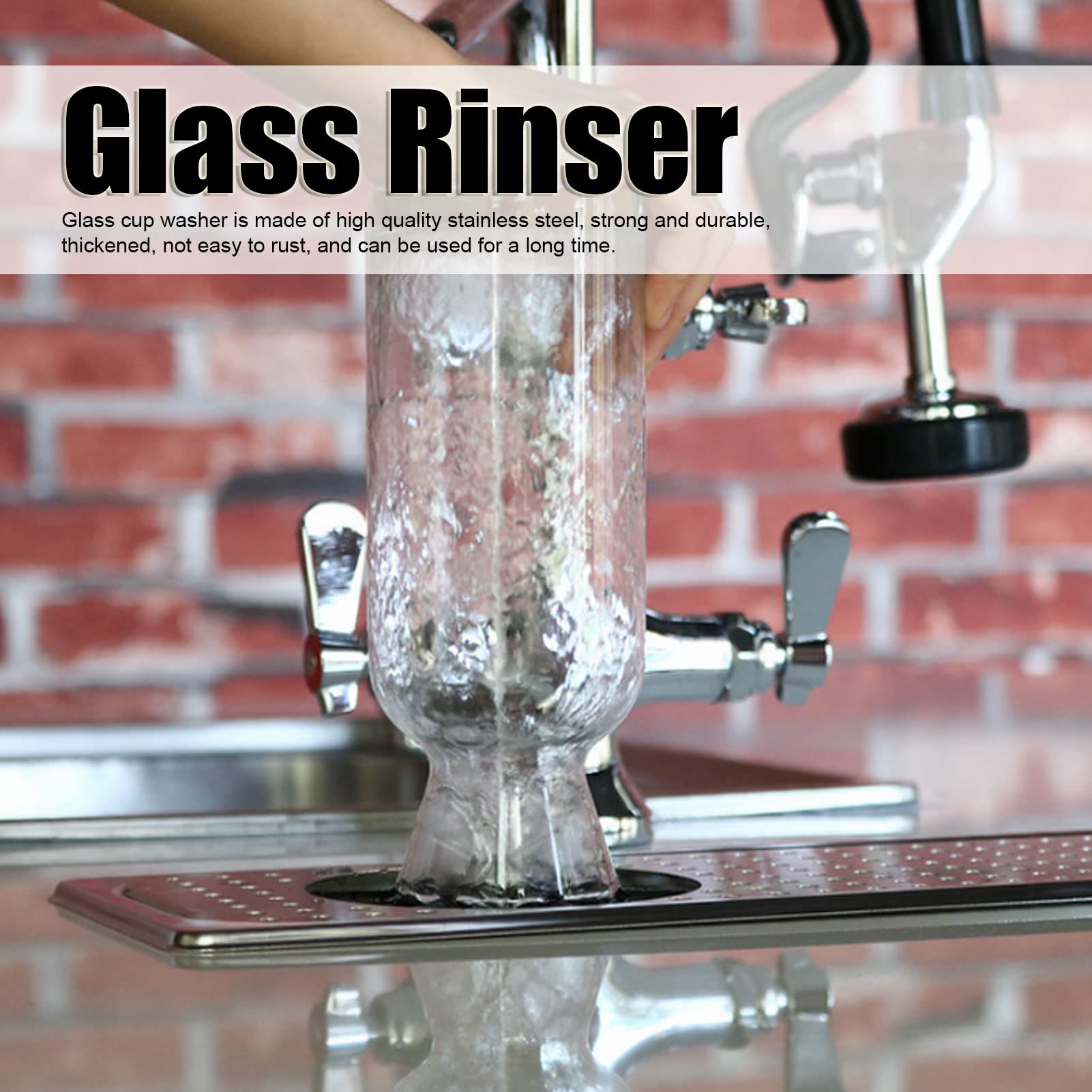 Stainless Steel Automatic Rotating Glass Rinser & Cup Washer - Bar Sink Glass Cleaner for Coffee Shops, Restaurants & Home Kitchens | Fast Cleaning for Wine Glasses, Beer Mugs & Bottles (Model B121201)
