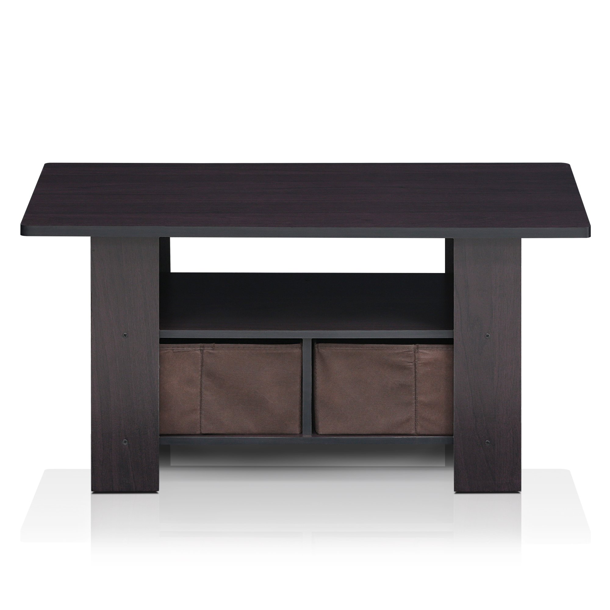 Furinno Andrey Coffee Table with Storage Bin Drawer - Dark Walnut Finish for Living Room, Home Office & Small Spaces