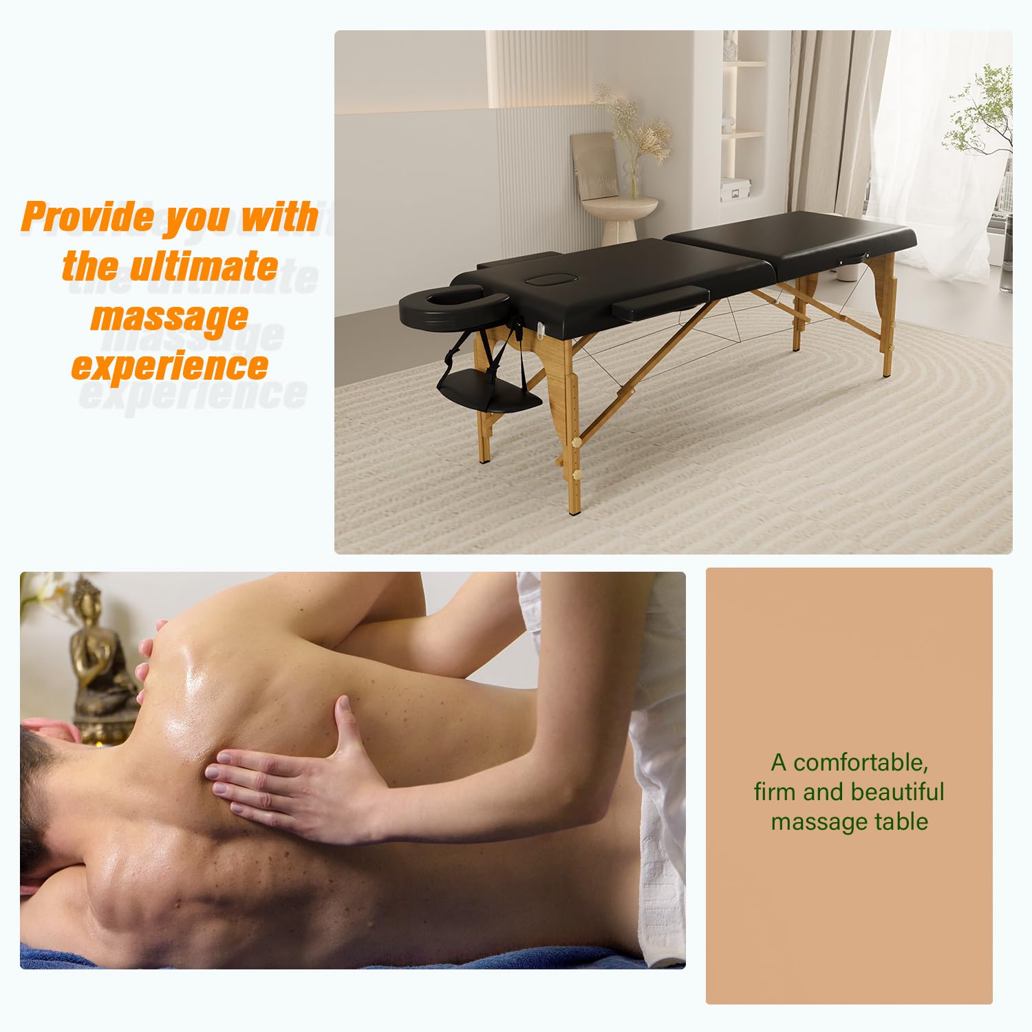 Portable Massage Table with Neck Stretcher - 84 Inch Foldable Adjustable Massage Bed for Facial, Tattoo & Lash Extensions - Sturdy Wood Frame Beauty Table for Professionals (Black) - Perfect for Spa, Salon & Home Use