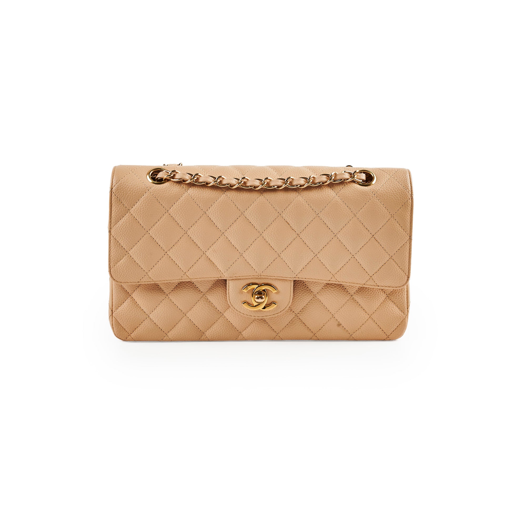 Chanel Classic Flap Bag Caviar Leather M/L Beige Claire - Luxury Designer Handbag for Women, Perfect for Work, Evening & Special Occasions
