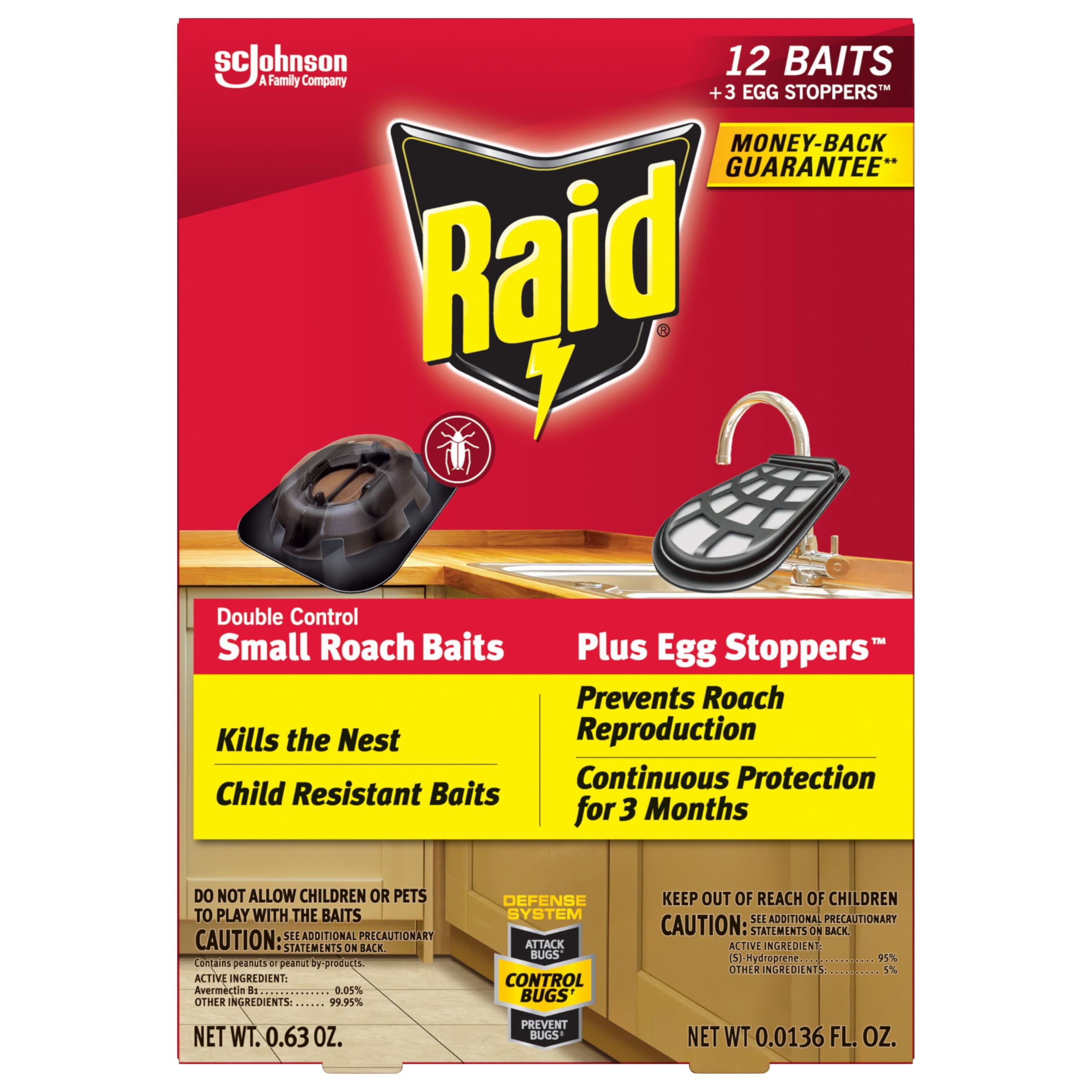 Raid Roach Killer Baits with Egg Stoppers - 12 Count | Effective Cockroach Control for Kitchens, Bathrooms & Homes | Long-Lasting Pest Protection