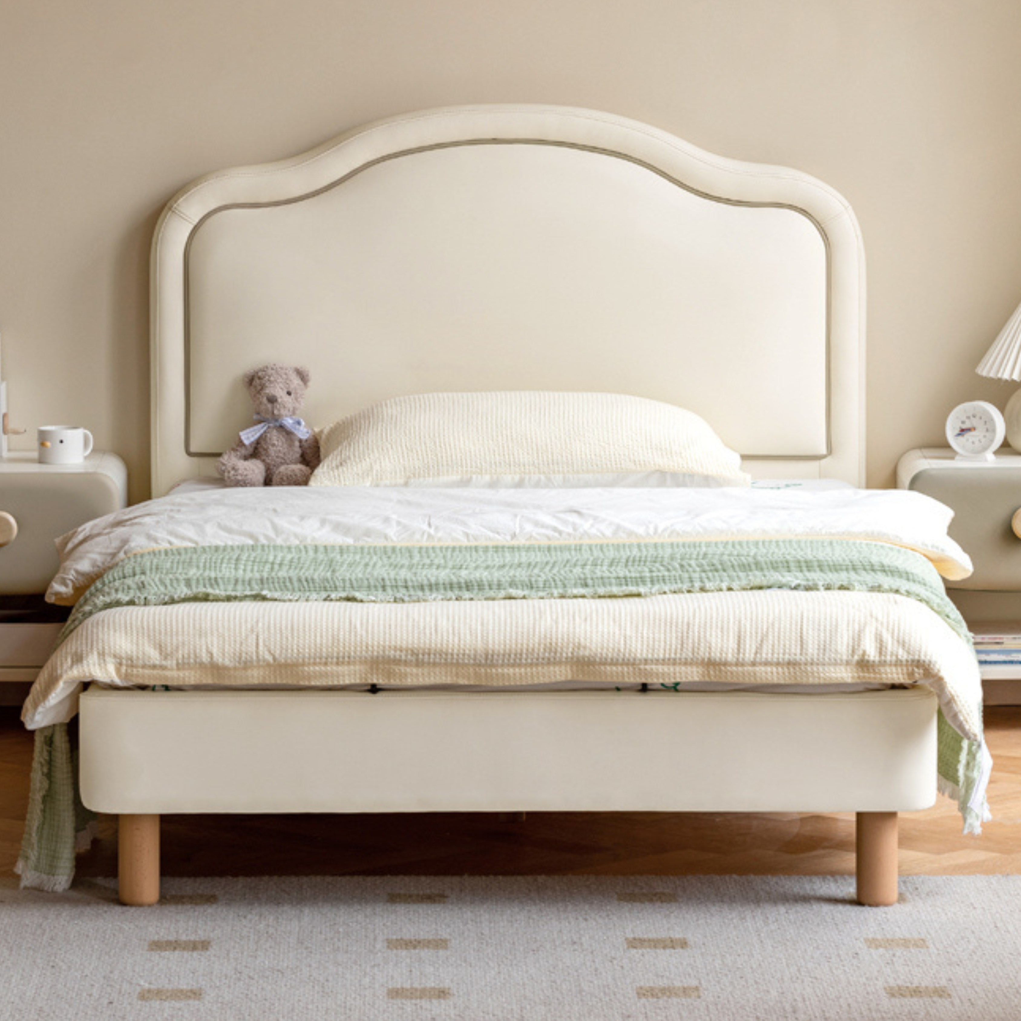 Organic Leather Cream Style Soft Kids Bed – Premium Comfort for Nursery, Bedroom & Playroom – Safe & Durable Toddler Bed for Sweet Dreams