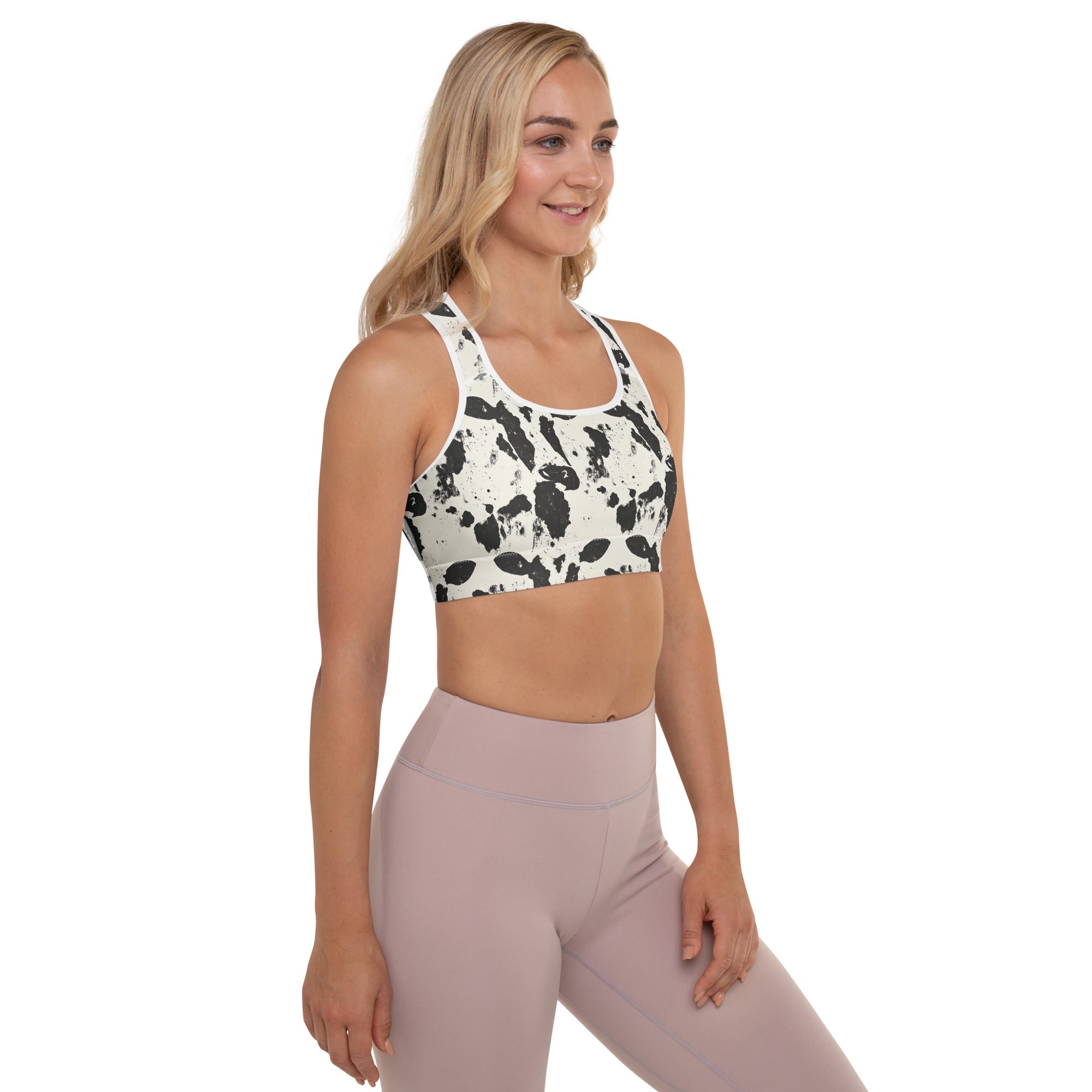 Grunge Black Spots Padded Sports Bra for Women - High Impact Workout, Running, Yoga & Gym - Comfortable Support & Stylish Design