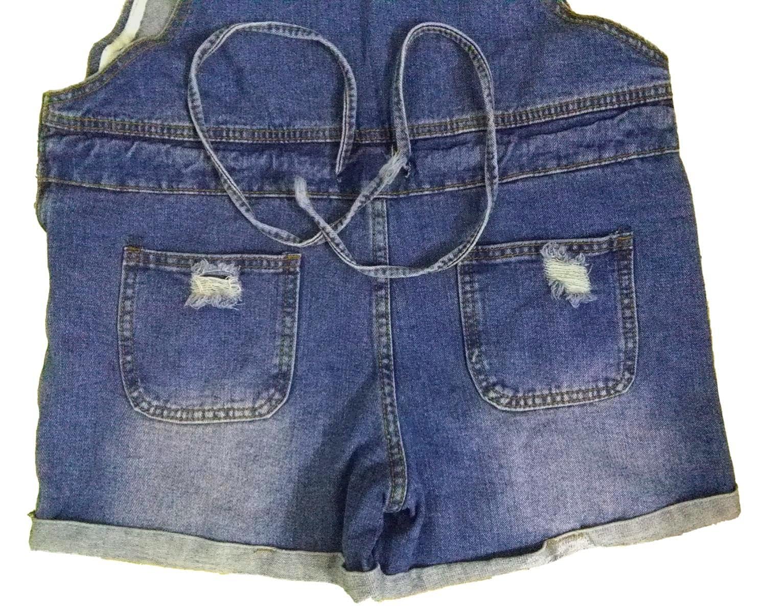 Women's Ripped Adjustable Lace-Up Denim Maternity Shortalls - Stylish & Comfortable Pregnancy Overalls for Casual Outings & Summer Maternity Fashion