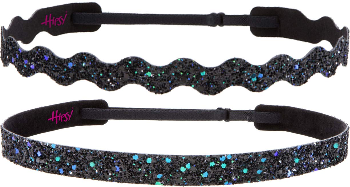 Sparkly Bling Adjustable No-Slip Headbands for Women, Girls & Teens - 2 Pack Mixed Glitter Peacock Design - Perfect for Parties, Sports, and Everyday Wear