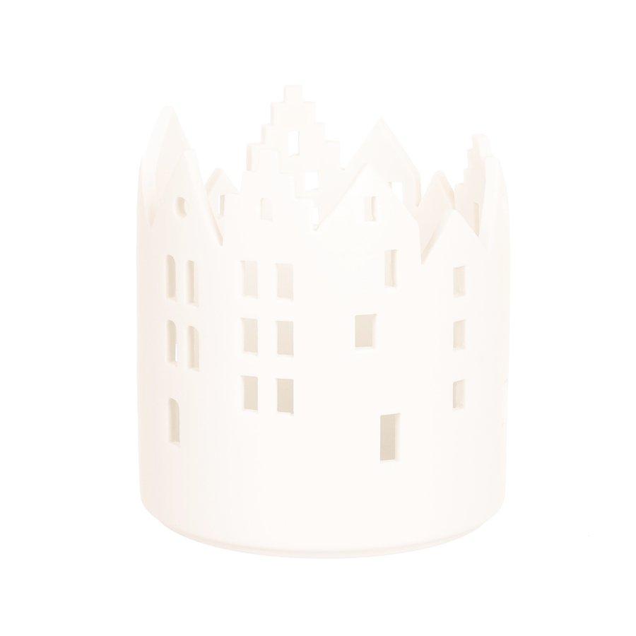 Christmas Porcelain Candle Holder - Town Hall Square Design with City Lights - Elegant Holiday Decor for Home, Table Centerpiece, Xmas Gift (154g)