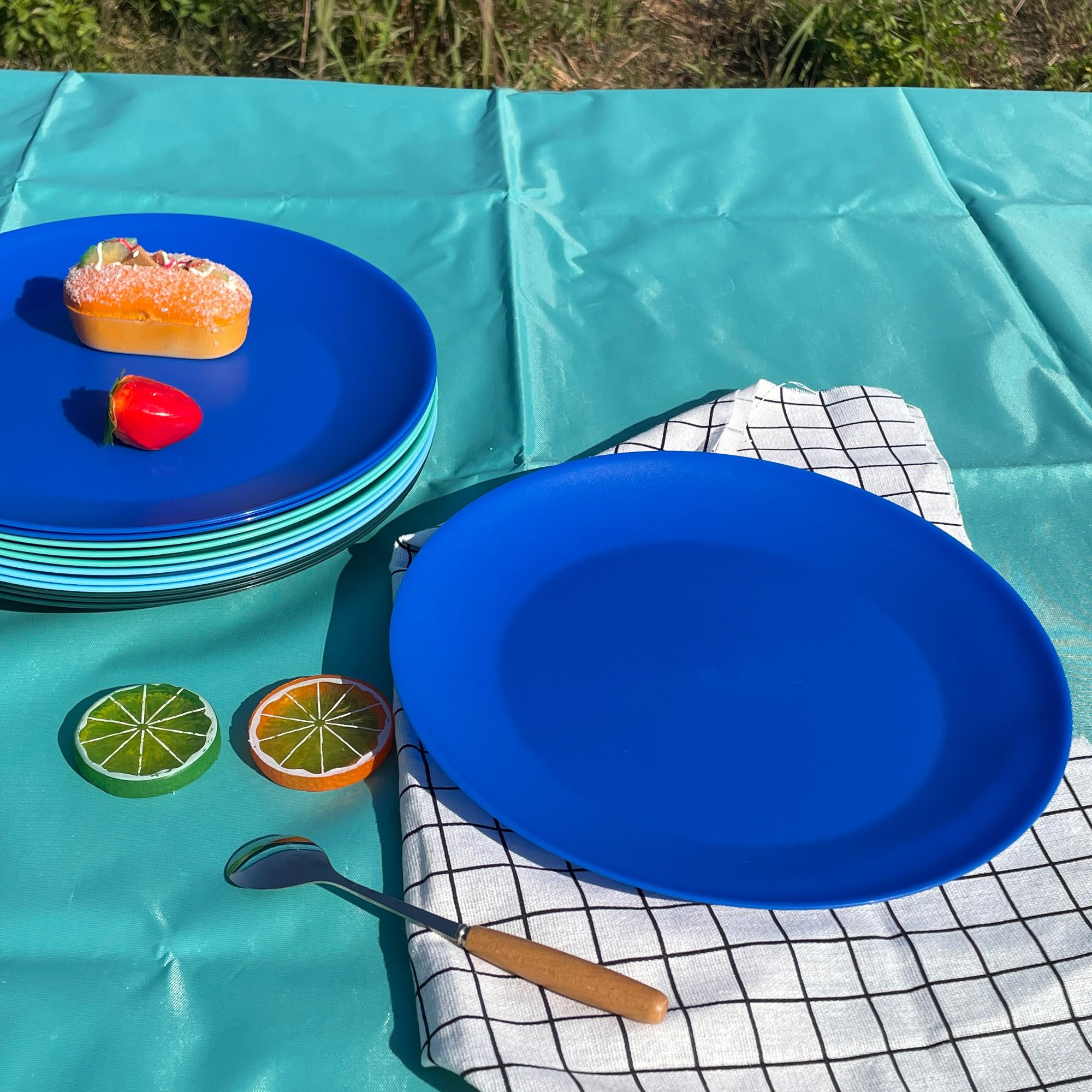 AOYITE 10 Inch Reusable Plastic Plates Set of 12 - Unbreakable BPA-Free Dinner Plates, Microwave & Dishwasher Safe - Perfect for Parties, BBQs, Picnics, Camping, Travel & Outdoor Events (Coastal Design)