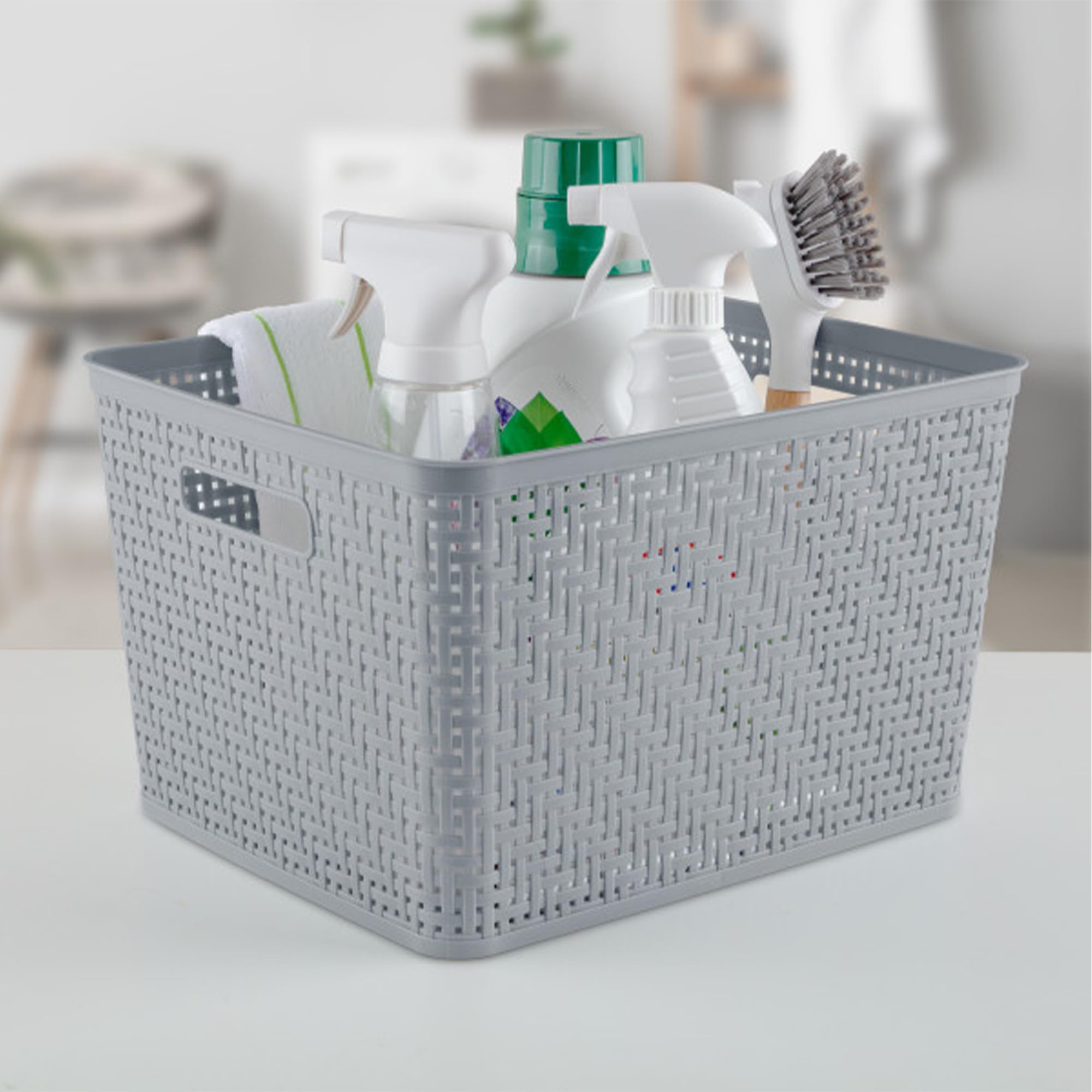 Sterilite 24-Pack Plastic Storage Bins with Lids - Clear Organizing Containers for Home, Office & Closet - Stackable Tall Baskets for Toys, Clothes & Household Items (Cement Gray)