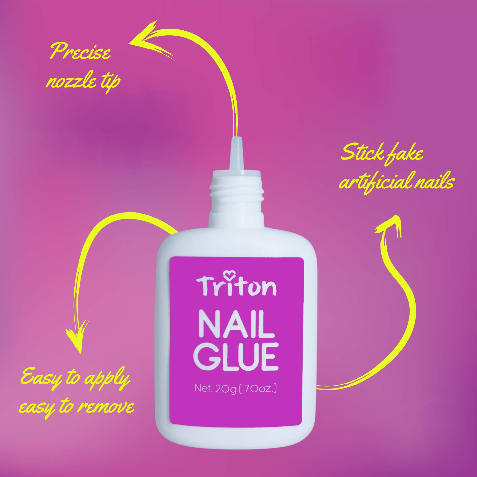TRITON Professional Ultra Quick Nail Glue - Strong Adhesive for Acrylic & Press On Nails - 20g Nail Art Accessories for Salon, Home & Travel Beauty - Perfect for Manicures, Nail Extensions & DIY Nail Designs