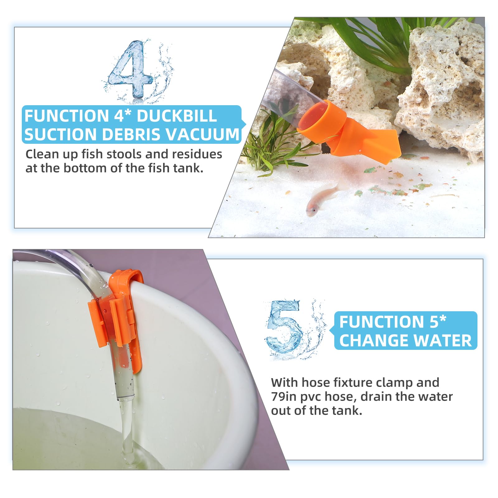 Hygger Aquarium Gravel Cleaner Kit - Fish Tank Cleaning Brush & Water Changer with Sand Vacuum Siphon | Includes Hose Controller Clamp for Easy Aquarium Maintenance | Perfect for Freshwater & Saltwater Tanks