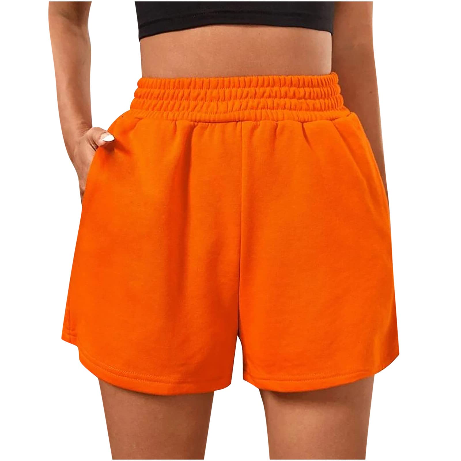 YZHM Women's High Waisted Sweat Shorts - Summer Casual Athletic Shorts with Pockets for Gym, Running & Lounge | Comfortable Workout Shorts for Yoga, Walking & Home Wear