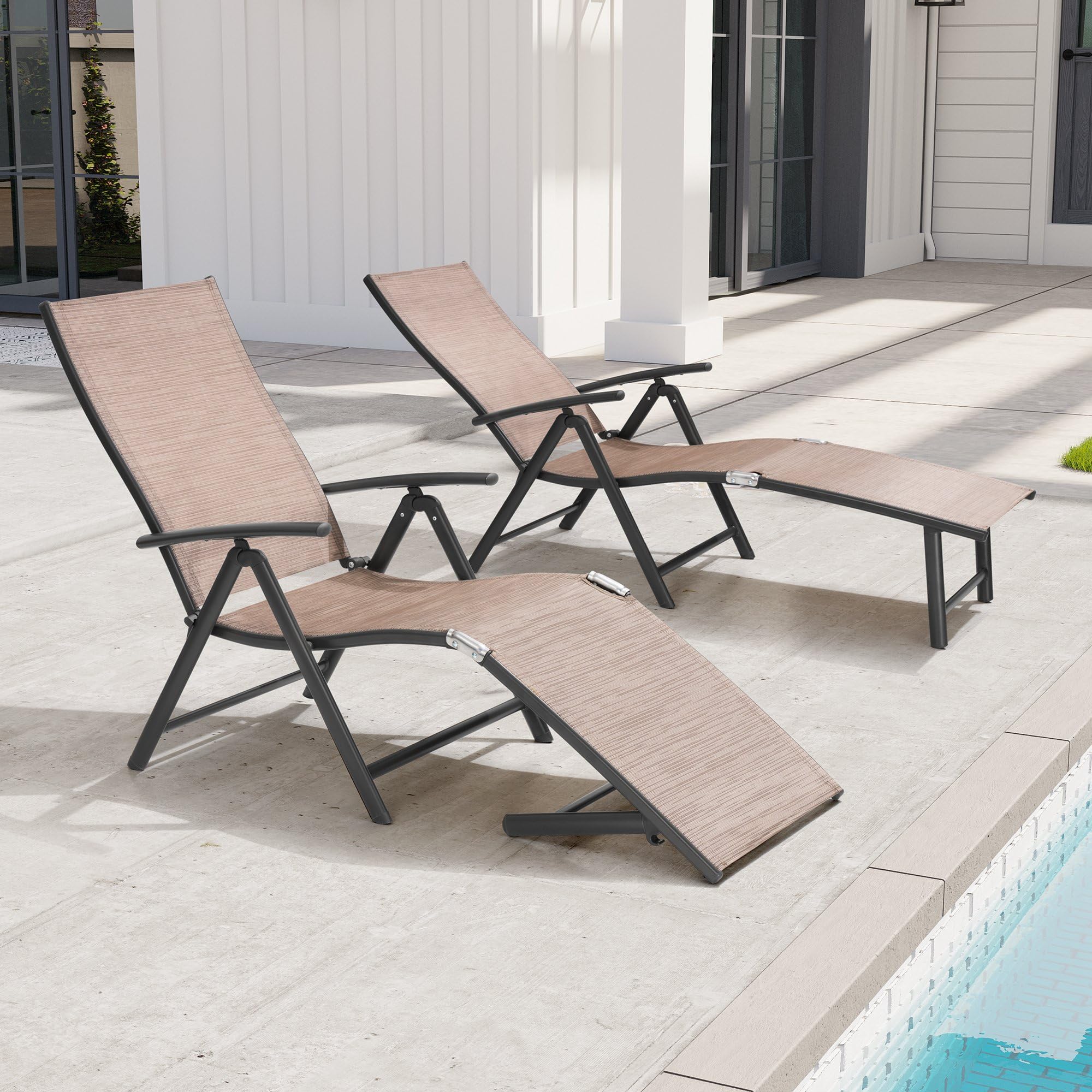 Crestlive 2-Piece Aluminum Folding Chaise Lounge Chair Set - Adjustable 8-Position Outdoor Recliner for Patio, Beach, Poolside & Backyard - No Assembly Required - Perfect for Sunbathing, Relaxing & Outdoor Lounging
