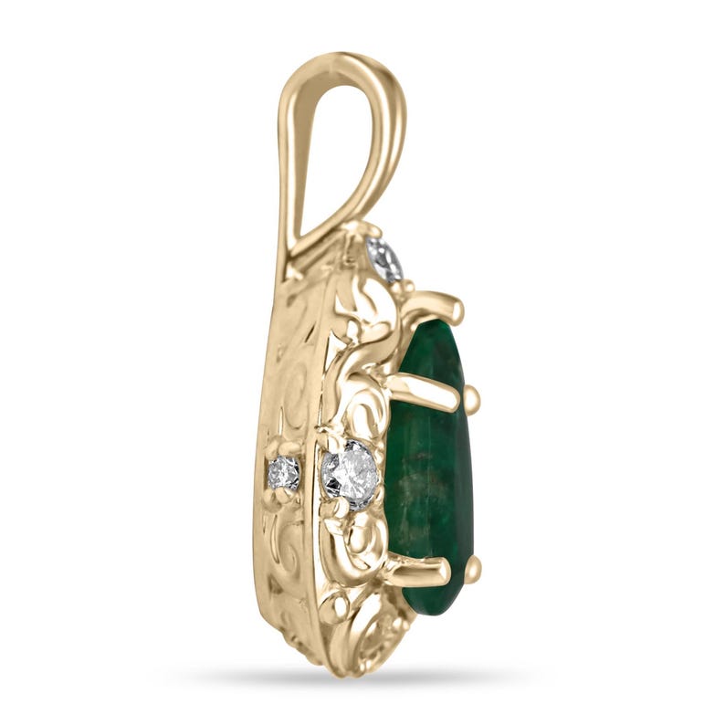 2.71tcw Teardrop Emerald & Diamond Vintage Inspired Pendant Necklace - Elegant Jewelry for Weddings, Parties & Special Occasions