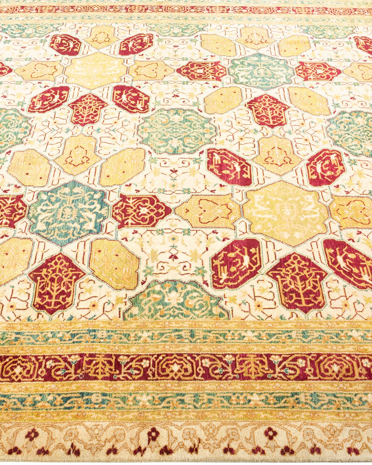Handmade Traditional Oriental Mogul Ivory Wool Area Rug 6x9 - Unique Hand-Knotted Solo Rugs for Living Room, Bedroom & Home Decor