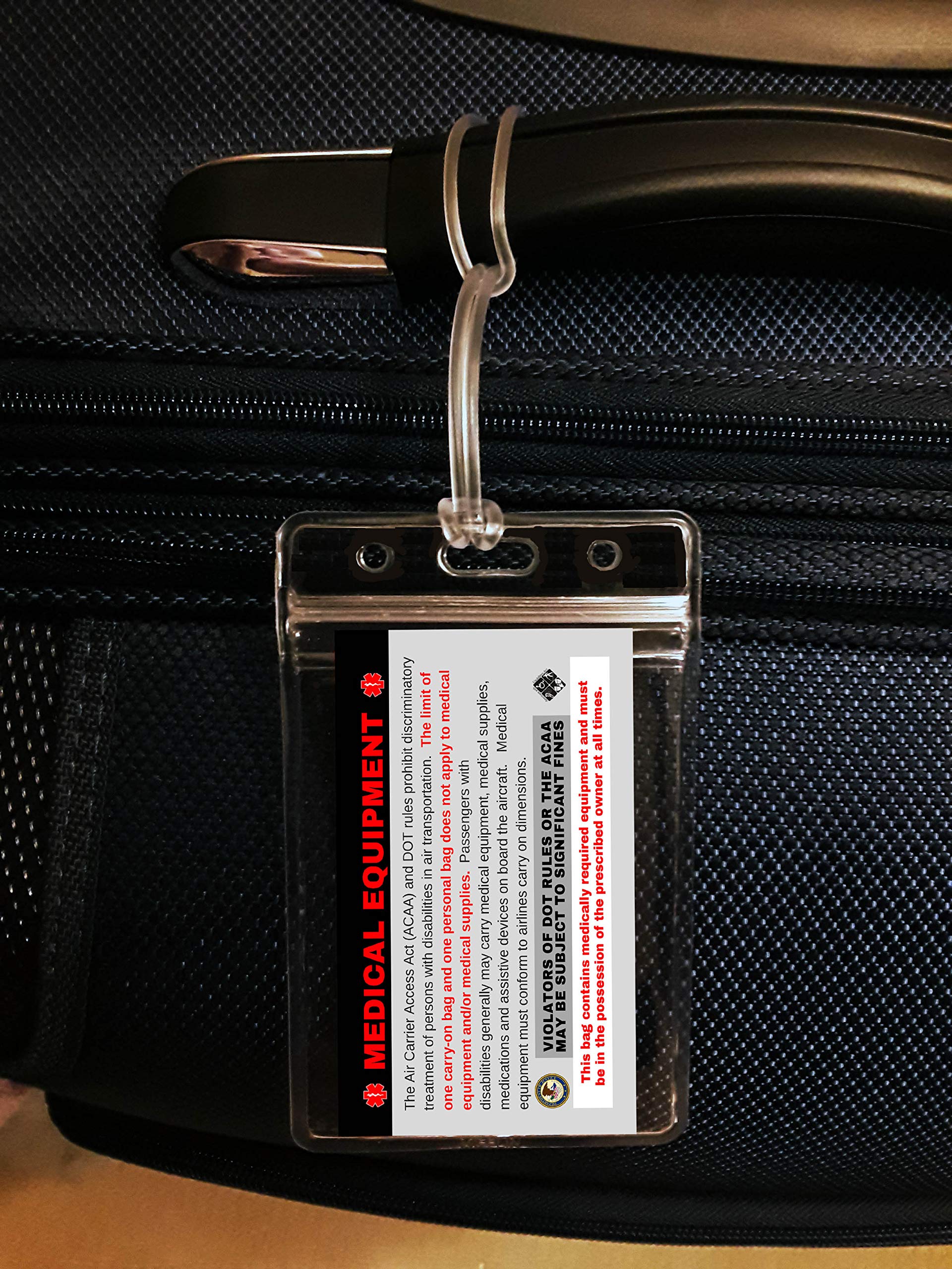 APAP Medical Alert Equipment Luggage Tag - Handle with Care, Compliant with DOT & ACAA Regulations (4-Pack) - Perfect for Air Travel, Cruise Trips & Medical Emergency Identification