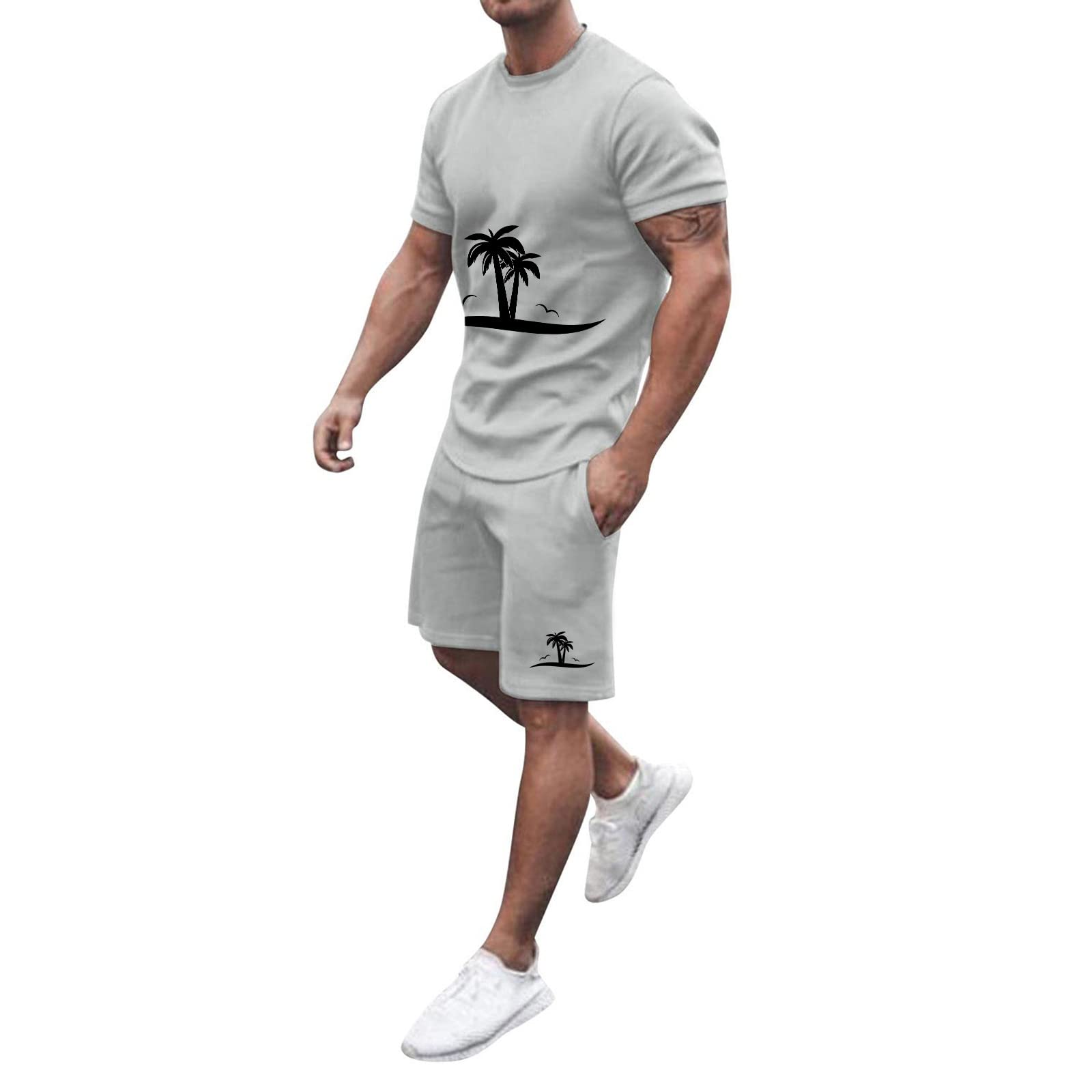 Men's Summer Beach Outfit - STRY Short Sleeve Printed Shirt & Sweat Pants Suit with Pockets | Casual Wear, Vacation Style, Lounge Comfort