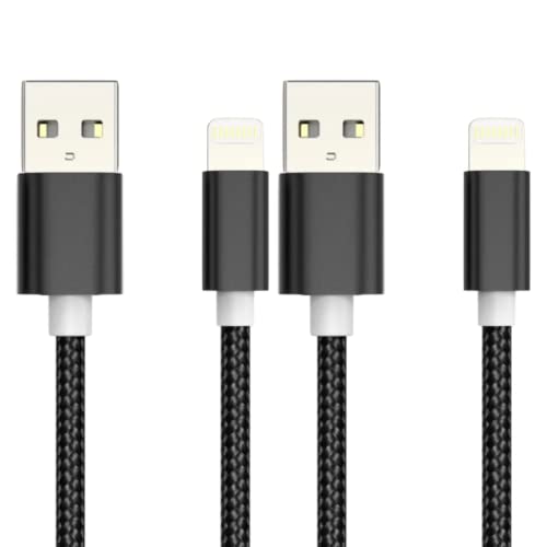 10ft Nylon Braided Lightning Cable - Fast Charging USB Cord (2 Pack, Black) - Durable & Tangle-Free for iPhone, iPad, Car, Home & Office Use