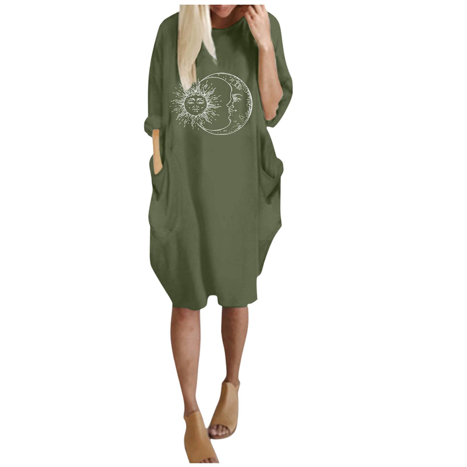 **Boho Long Sleeve Swing Dress for Women - High Waist Flowy Party & Casual Fall Dress (Perfect for Festivals, Dates & Everyday Wear)**