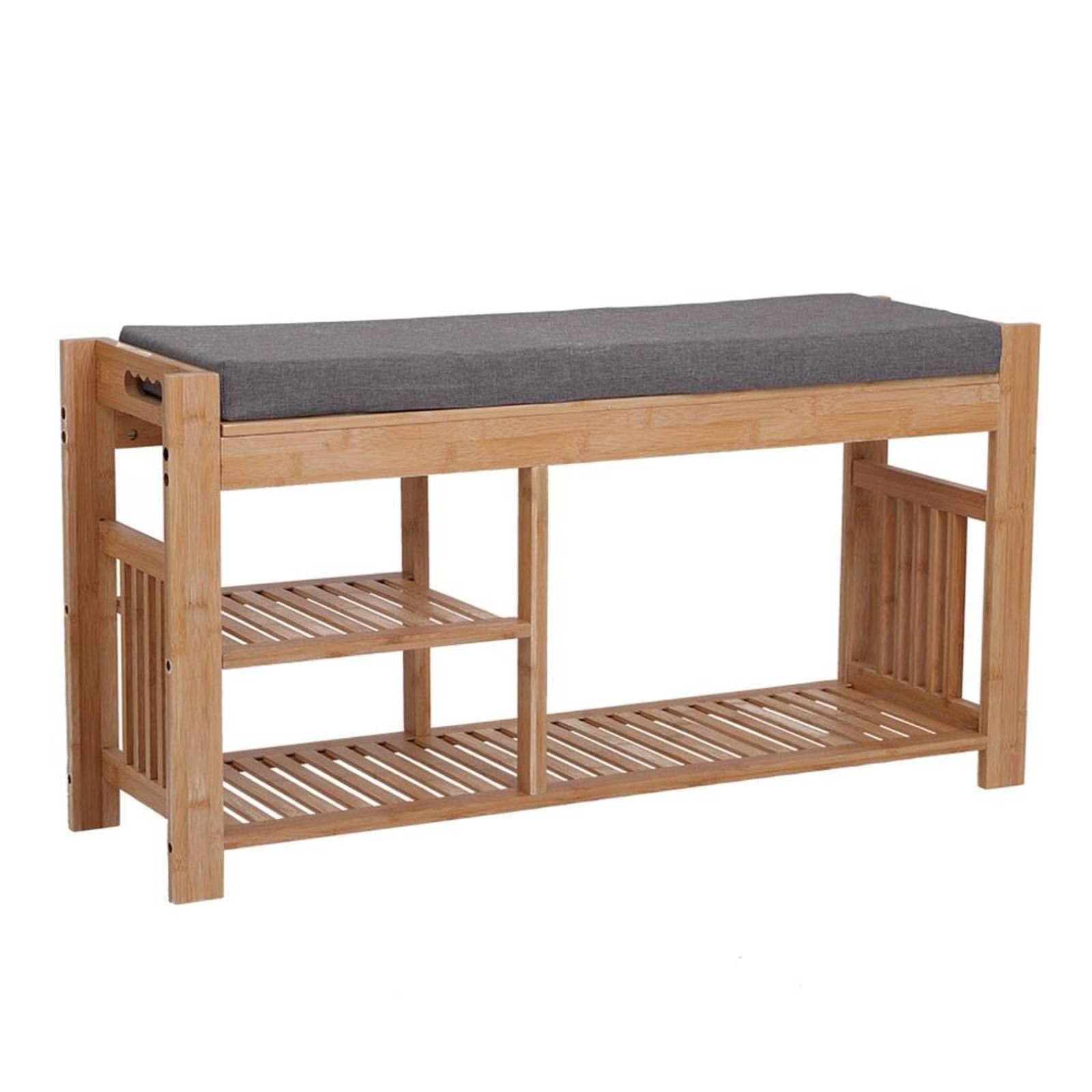 DXJ NMG 3-Tier Bamboo Shoe Rack Bench with Cushion - Modern Entryway Shoe Organizer & Storage Shelf for Boots, Shoes - Perfect for Hallway, Closet, Bedroom, Living Room & Small Space Organization