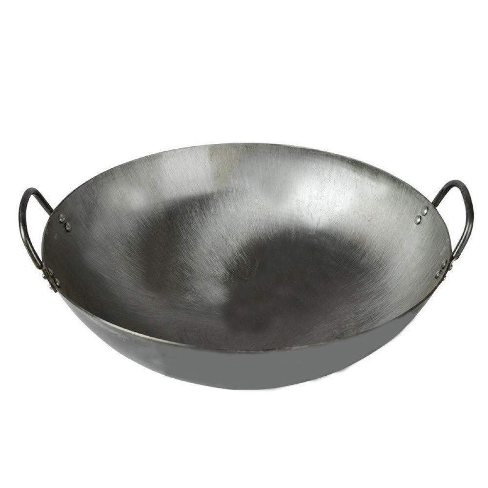 HUOQILIN Traditional Chinese Double Ear Cast Iron Wok - 40cm Thickened Uncoated Round Bottom Wok for Home & Restaurant Cooking - Perfect for Stir-Frying, Deep Frying & Chinese Cuisine