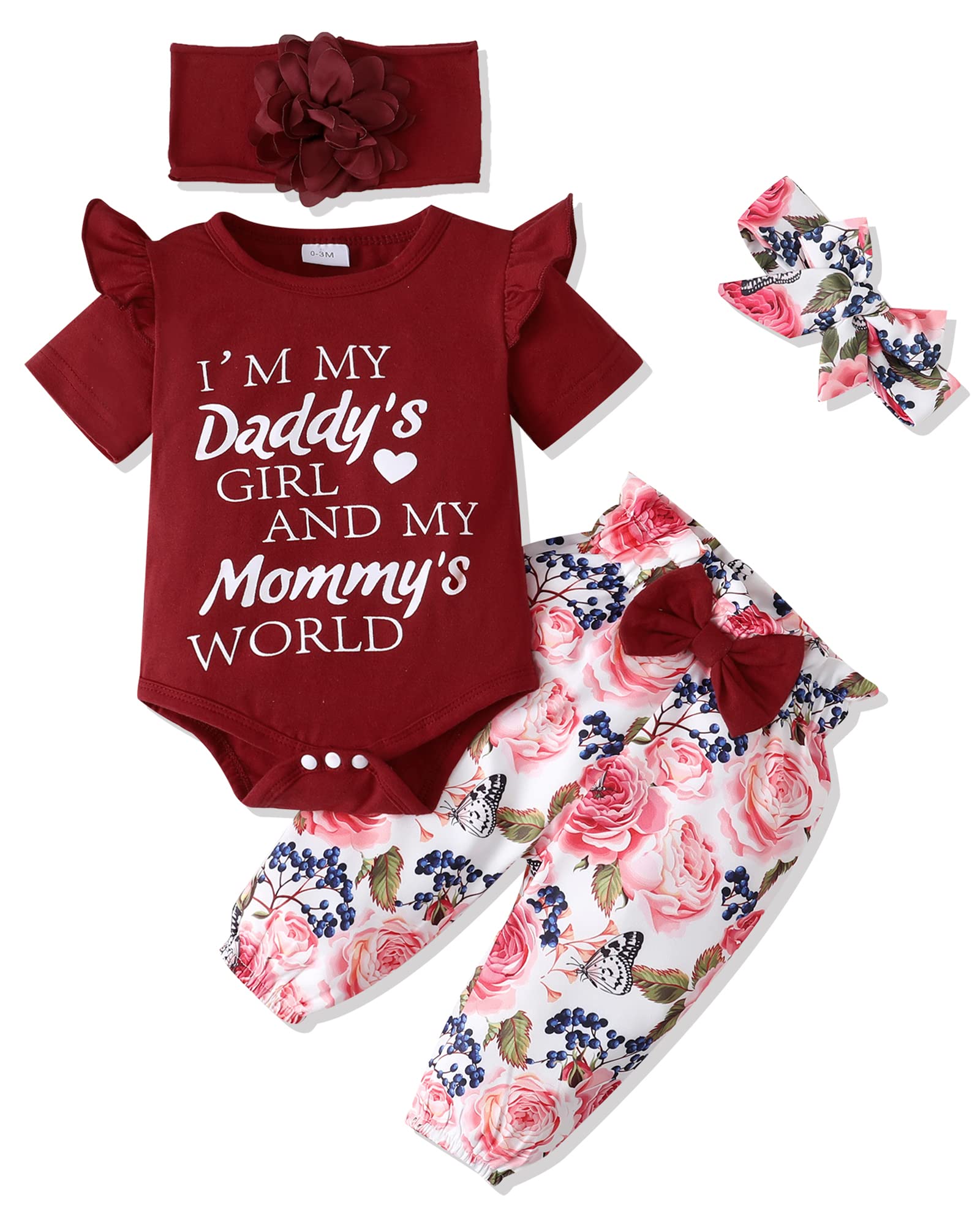 Sunny Piggy Newborn Baby Girl Clothes - Floral Cotton Ruffle Romper & Pant Set | Cute Toddler Outfit for Photos, Parties & Everyday Wear