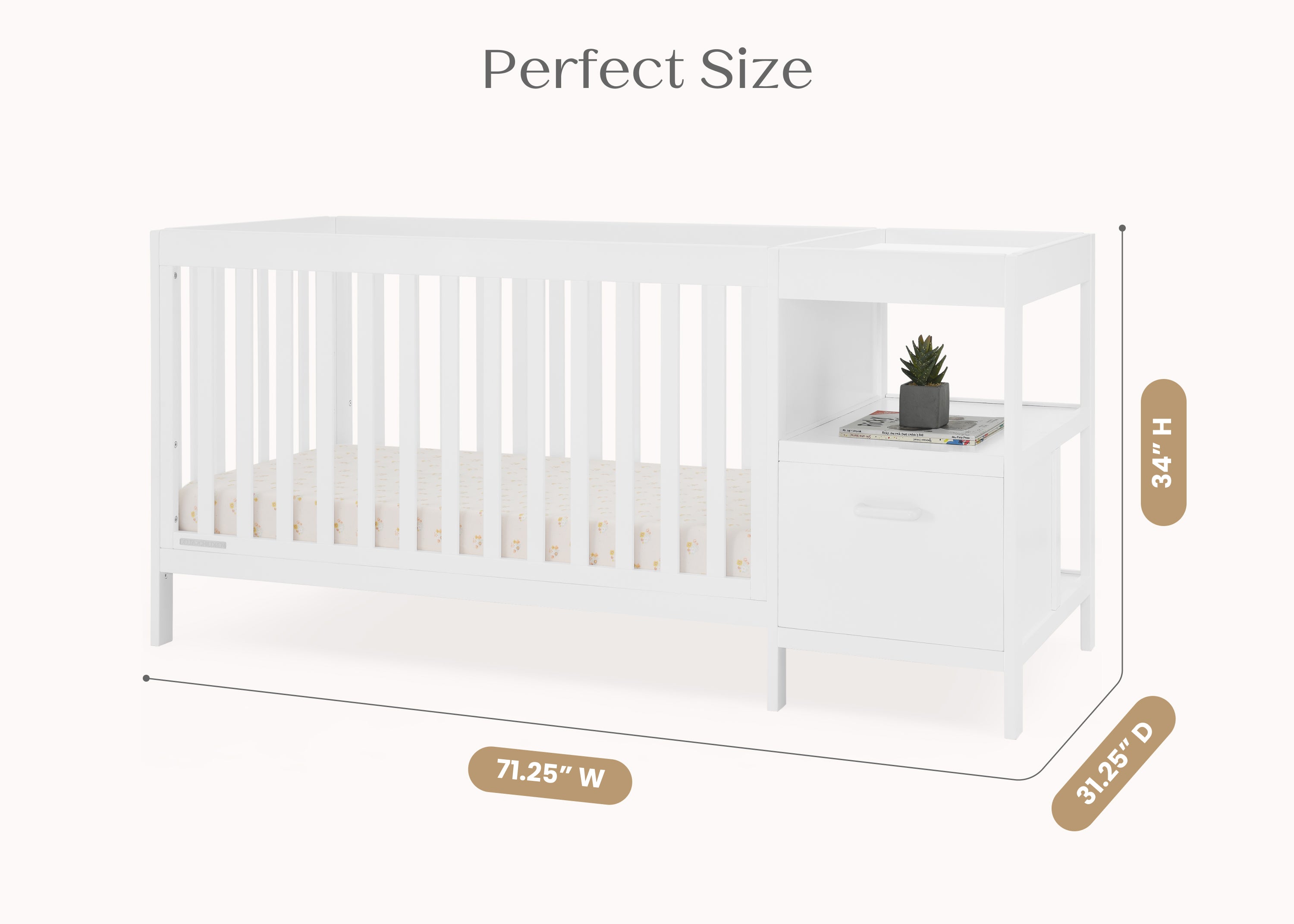 Alice 5-in-1 Convertible Baby Crib with Changing Table - Nursery Furniture for Newborn to Toddler - Perfect for Small Spaces & Modern Nurseries