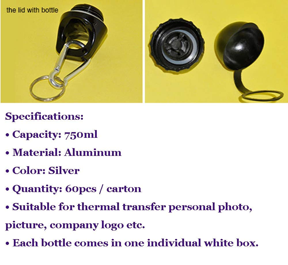 60pcs 750ml Silver Aluminum Sublimation Water Bottles - Blank Sports Drink Bottles for Custom Printing, Gym, Hiking & Outdoor Activities