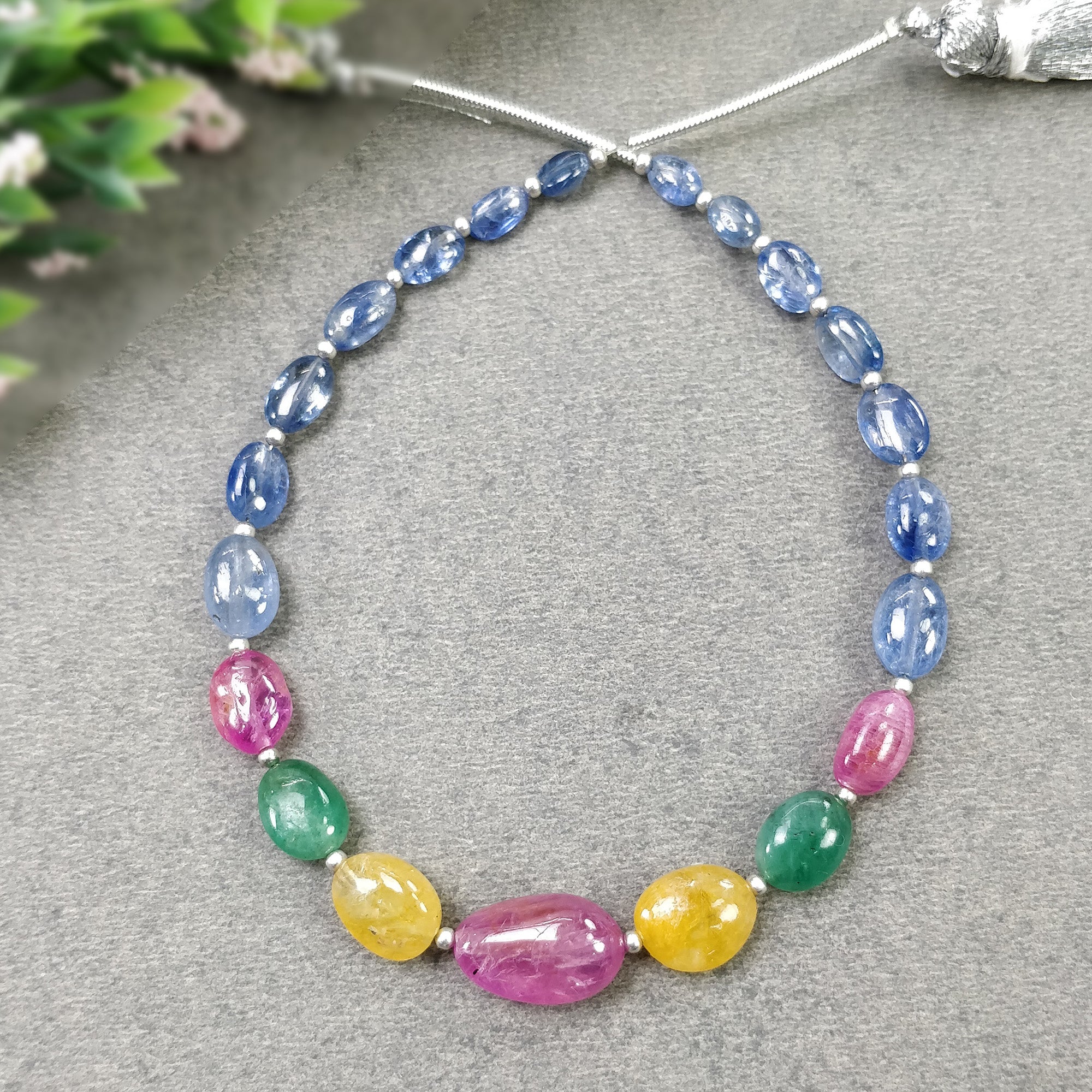 Natural Untreated Burmese Pink Blue & Yellow Sapphire Emerald Loose Beads - 41.00cts Oval Plain Nuggets (5*4mm to 13*8.5mm) for Jewelry Making, DIY Crafts & Gemstone Collection