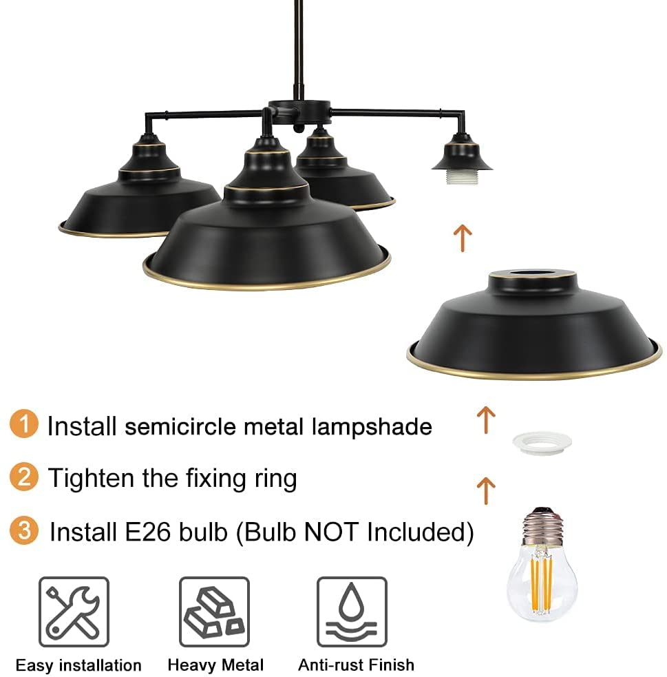 Depuley 4-Light Black Adjustable Chain Hanging Pendant Light - Farmhouse Kitchen Ceiling Lighting for Living Room, Dining Room, Entryway & Foyer with Gold Edge Accent - Perfect for Rustic, Industrial & Modern Home Decor