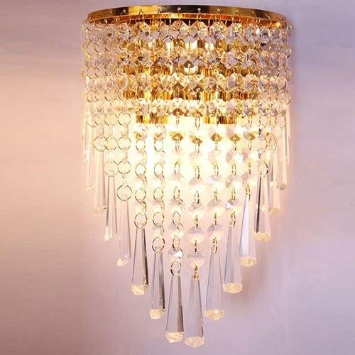 Crystal Drop Wall Sconce with K9 Crystal & Stainless Steel - Gold Wall Light Fixture with Switch for Hallway, Bedroom, Living Room | Elegant Night Light for Home Decor and Ambient Lighting