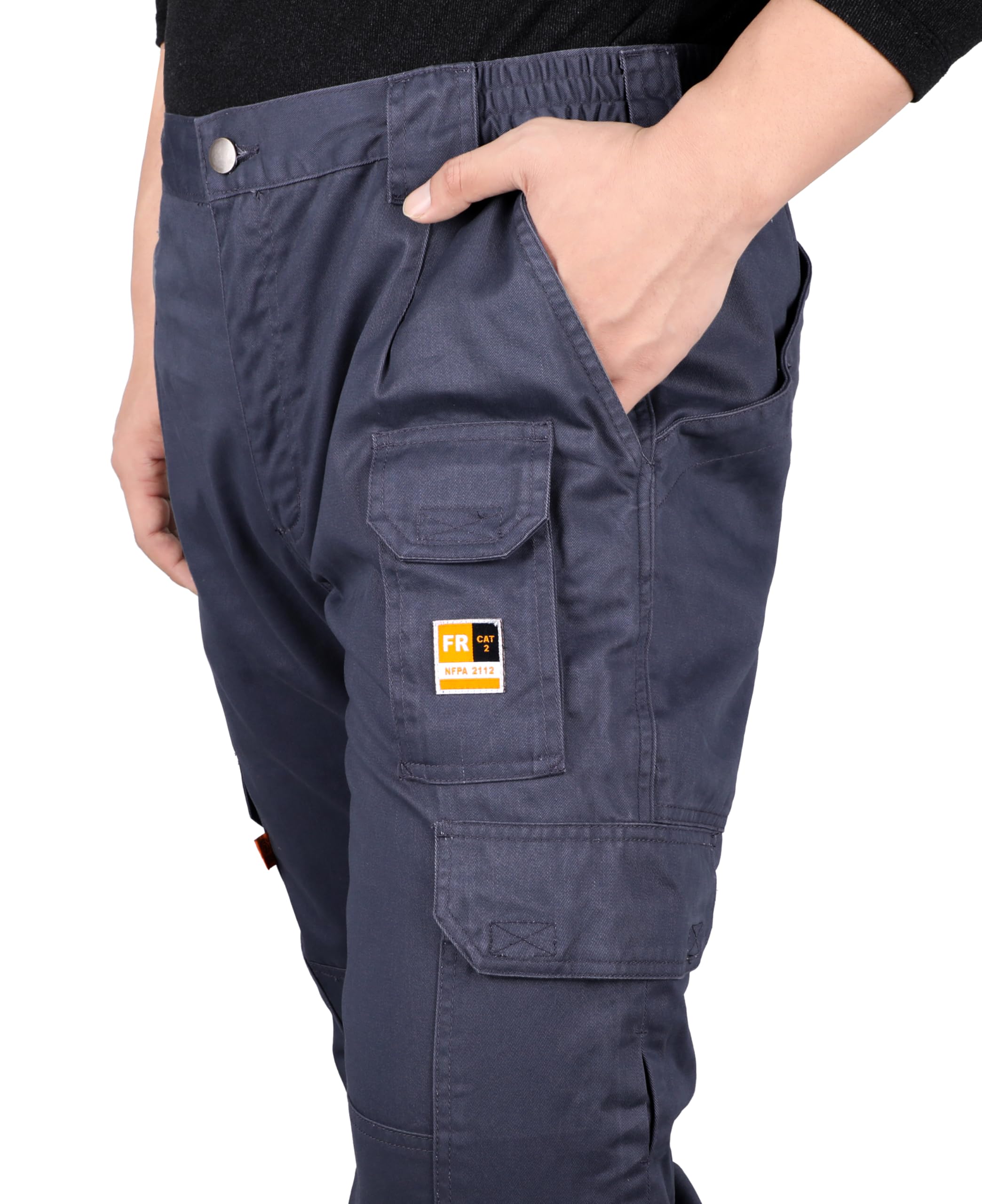 KONRECO FR Men's Cargo Work Pants - Flame Resistant 7.5oz 100% Cotton with Elastic Waist & Utility Pockets | Durable Safety Pants for Construction, Welding & Industrial Work
