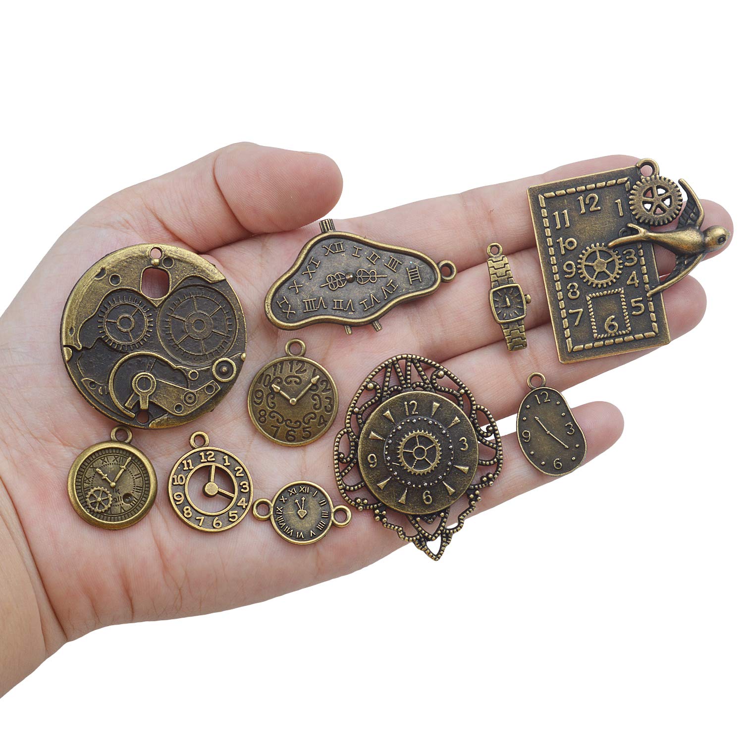Steampunk Clock Face Charm Pendant - 100g Multi-Style Watch Dial & Gear Charms for DIY Jewelry Making - Perfect for Necklaces, Bracelets, and Craft Projects