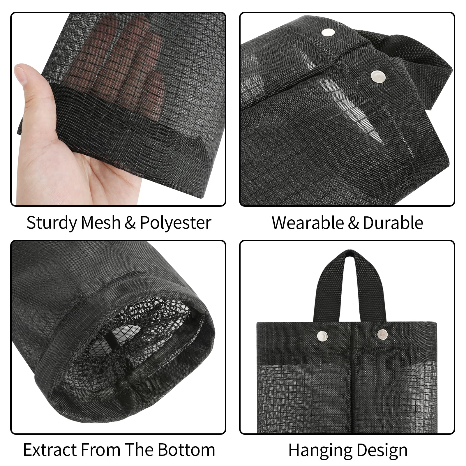 Moniko 2-Pack Plastic Bag Holder & Dispenser - Foldable, Washable Mesh Grocery Bag Organizer for Kitchen Storage (Black) | Perfect for Pantry, Laundry Room & Garage Organization