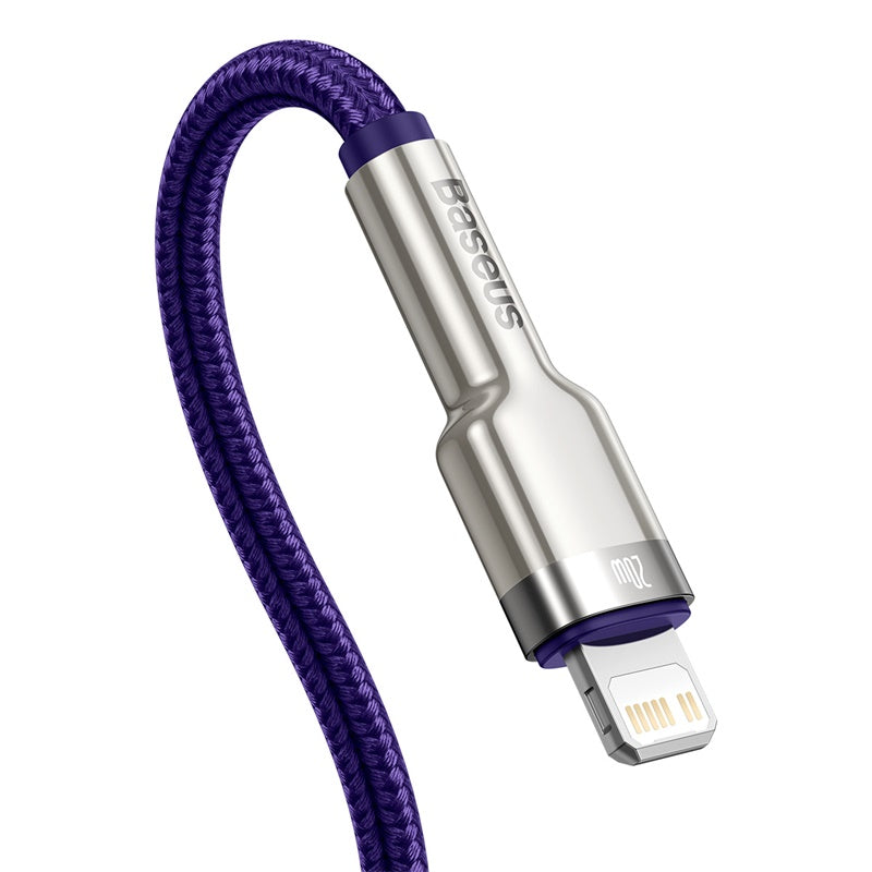 Baseus Premium Cafule Series 20W Fast Charging Cable - 2m USB-C to Lightning Metal Cable (Purple) - Perfect for iPhone, iPad & Quick Charging at Home, Office or Travel
