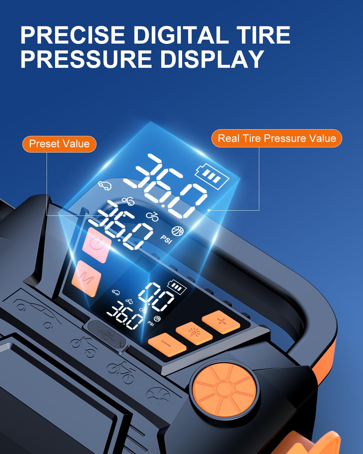 Portable Tire Inflator Air Compressor - 12V DC Battery Powered Car Air Pump with Digital Pressure Gauge & Memory Function, Fast Inflation for Cars, SUVs, Bikes, Basketballs - Perfect for Road Trips, Emergency Use & Sports Equipment Maintenance