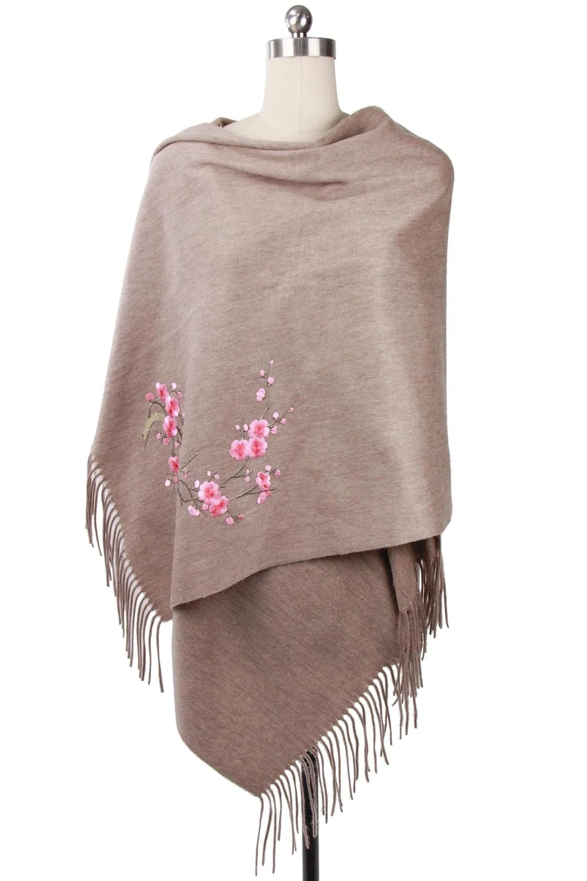 Embroidered Sakura Cherry Blossom Scarf - Soft Floral Print Womens Fashion Wrap - Perfect for Spring Outfits, Weddings & Special Occasions